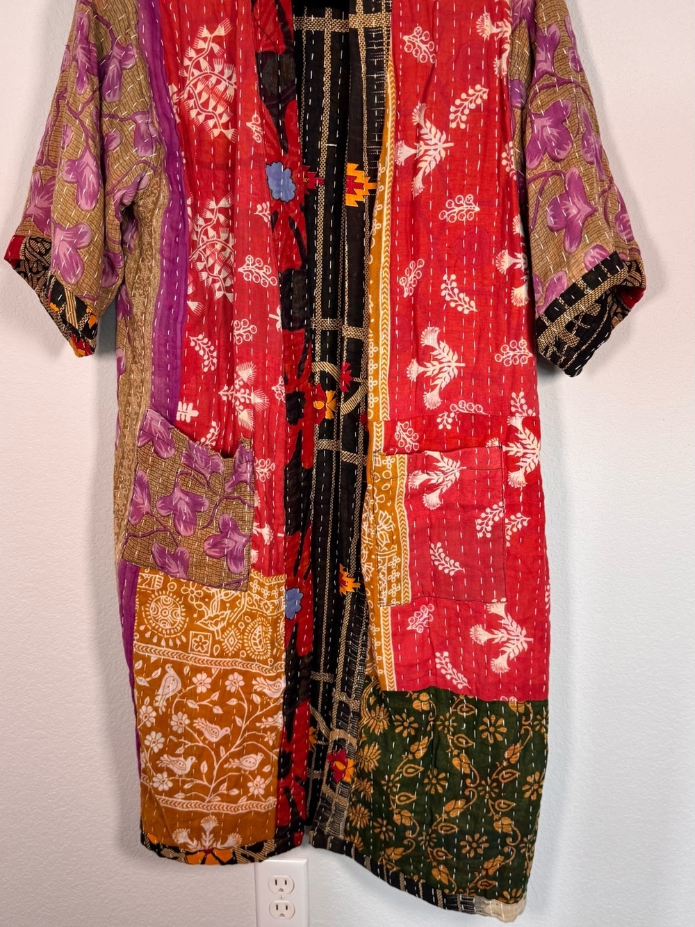 One of a Kind Reversible Kantha Kimono 1 SZ Handmade Vintage Boho Jacket Duster